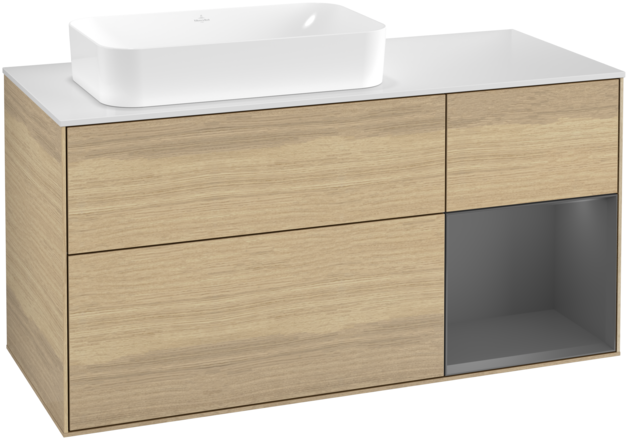 Тумба под раковину Villeroy & Boch Finion 120х50,1 см с подсветкой МДФ шпон дуба/стекло белое матовое F691GKPC