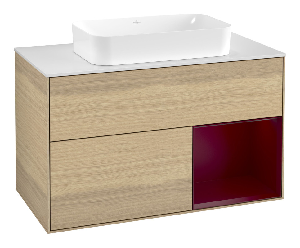 Тумба под раковину Villeroy & Boch Finion 100х50,1 см с подсветкой МДФ шпон дуба/стекло белое матовое G661HBPC