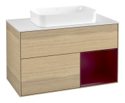 Тумба под раковину Villeroy & Boch Finion 100х50,1 см с подсветкой МДФ шпон дуба/стекло белое матовое G661HBPC