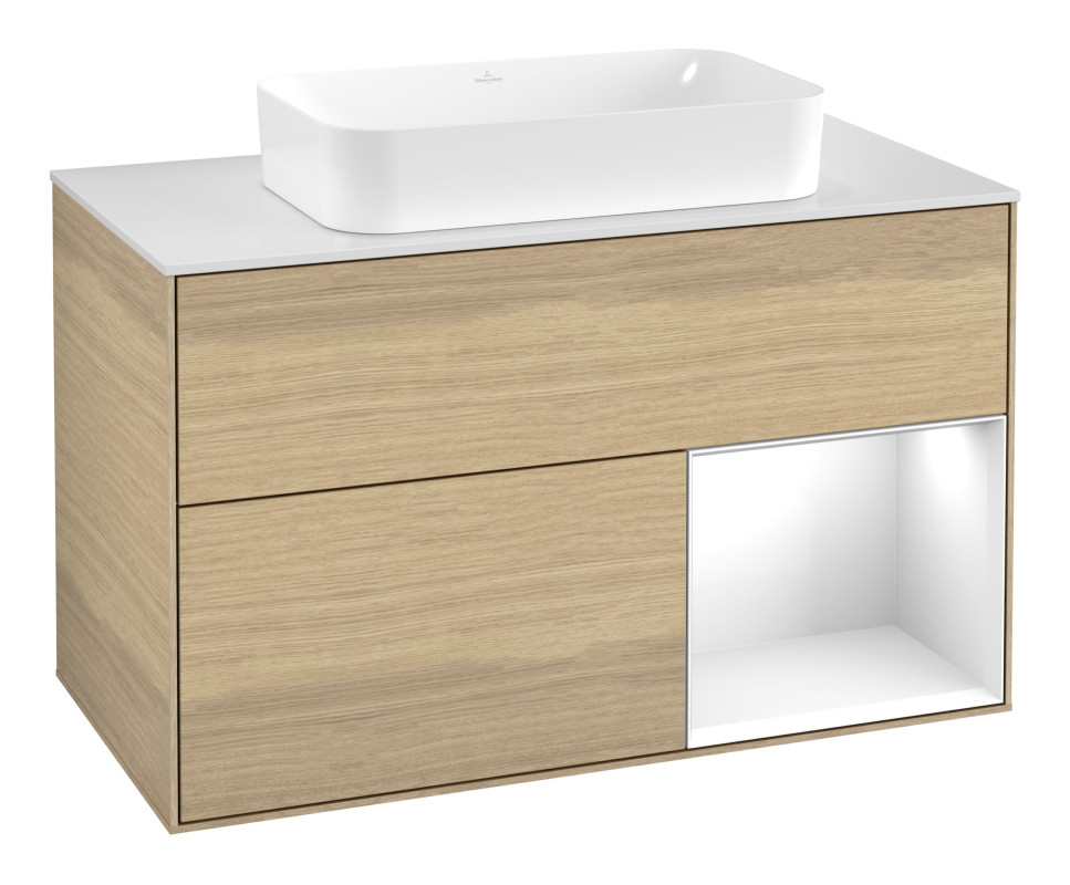 Тумба под раковину Villeroy & Boch Finion 100х50,1 см с подсветкой МДФ шпон дуба/стекло белое матовое G661GFPC