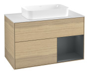 Тумба под раковину Villeroy & Boch Finion 100х50,1 см с подсветкой МДФ шпон дуба/стекло белое матовое G661HGPC