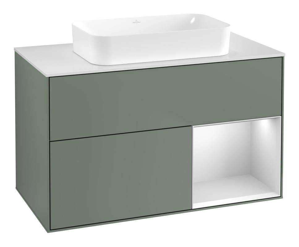 Тумба под раковину Villeroy & Boch Finion 100х50,1 см с подсветкой МДФ оливковый матовый лак/стекло белое матовое G661MTGM