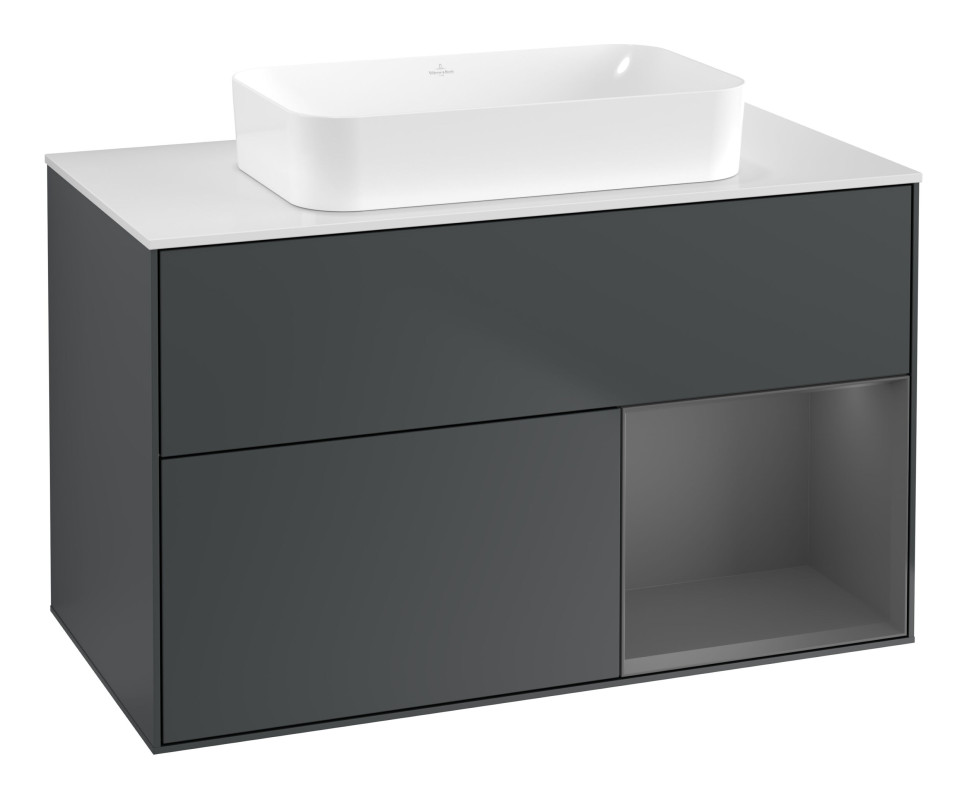 Тумба под раковину Villeroy & Boch Finion 100х50,1 см с подсветкой МДФ темно-синий матовый лак/стекло белое матовое G661GKHG