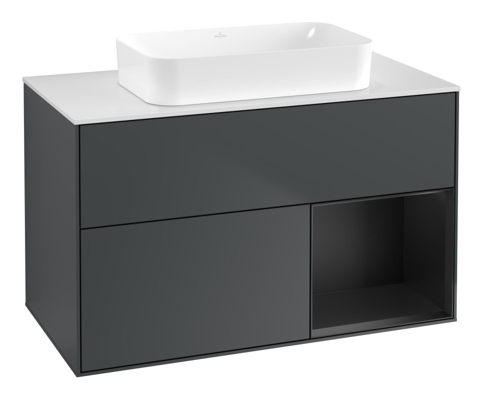 Тумба под раковину Villeroy & Boch Finion 100х50,1 см с подсветкой МДФ темно-синий матовый лак/стекло белое матовое G661PDHG