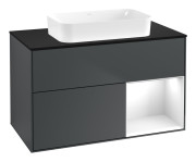 Тумба под раковину Villeroy & Boch Finion 100х50,1 см с подсветкой МДФ темно-синий матовый лак/стекло черное матовое G662GFHG