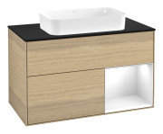 Тумба під раковину Villeroy & Boch Finion 100х50,1 см із підсвічуванням МДФ шпон дуба/скло чорне матове G662GFPC