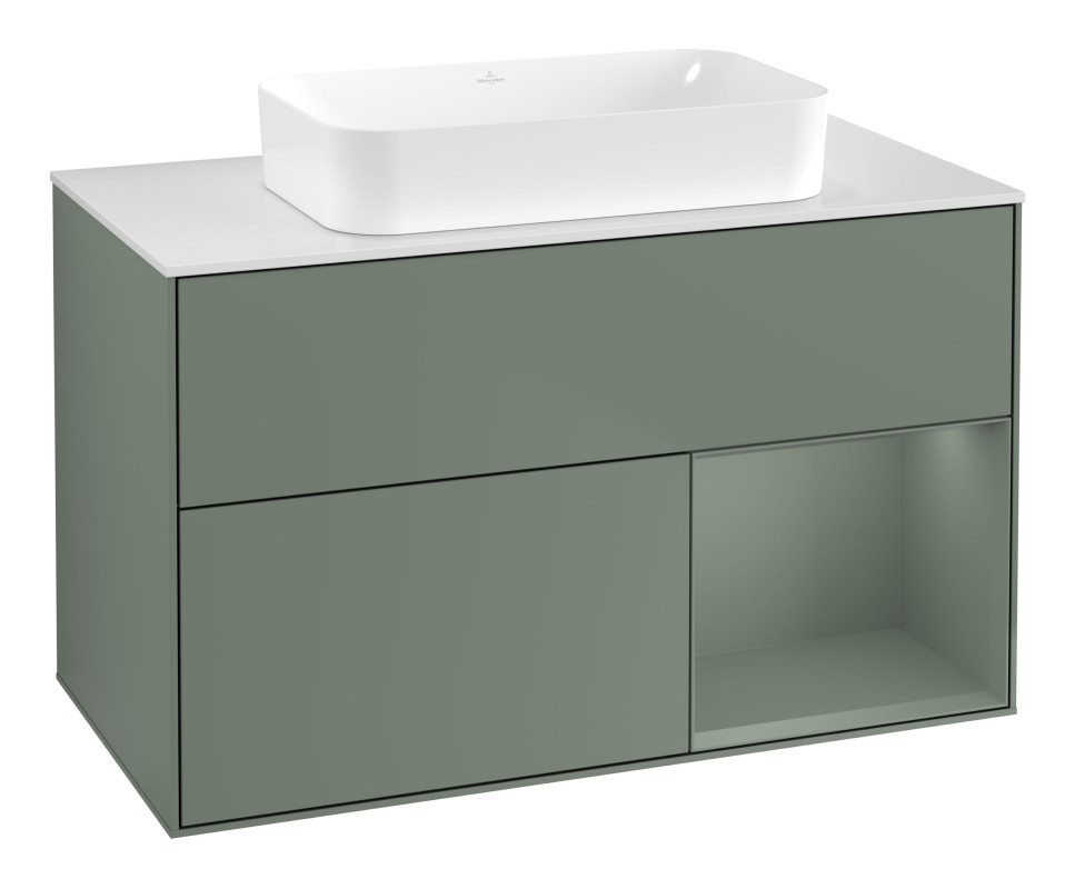 Тумба под раковину Villeroy & Boch Finion 100х50,1 см с подсветкой МДФ оливковый матовый лак/стекло белое матовое G661GMGM