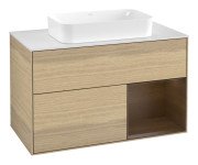 Тумба под раковину Villeroy & Boch Finion 100х50,1 см с подсветкой МДФ шпон дуба/стекло белое матовое G661GNPC