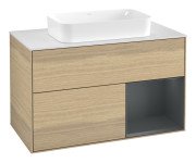 Тумба под раковину Villeroy & Boch Finion 100х50,1 см с подсветкой МДФ шпон дуба/стекло белое матовое G661HGPC