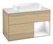 Тумба під раковину Villeroy & Boch Finion 100х50,1 см із підсвічуванням МДФ шпон дуба/скло біле матове G661GFPC