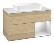 Тумба под раковину Villeroy & Boch Finion 100х50,1 см с подсветкой МДФ шпон дуба/стекло белое матовое G661MTPC