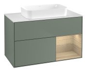 Тумба під раковину Villeroy & Boch Finion 100х50,1 см із підсвічуванням МДФ оливковий матовий лак/скло біле матове G661PCGM