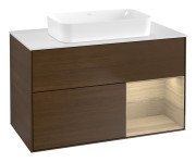 Тумба под раковину Villeroy & Boch Finion 100х50,1 см с подсветкой МДФ шпон грецкого ореха/стекло белое матовое G661PCGN