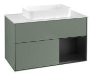 Тумба під раковину Villeroy & Boch Finion 100х50,1 см із підсвічуванням МДФ оливковий матовий лак/скло біле матове G661PDGM