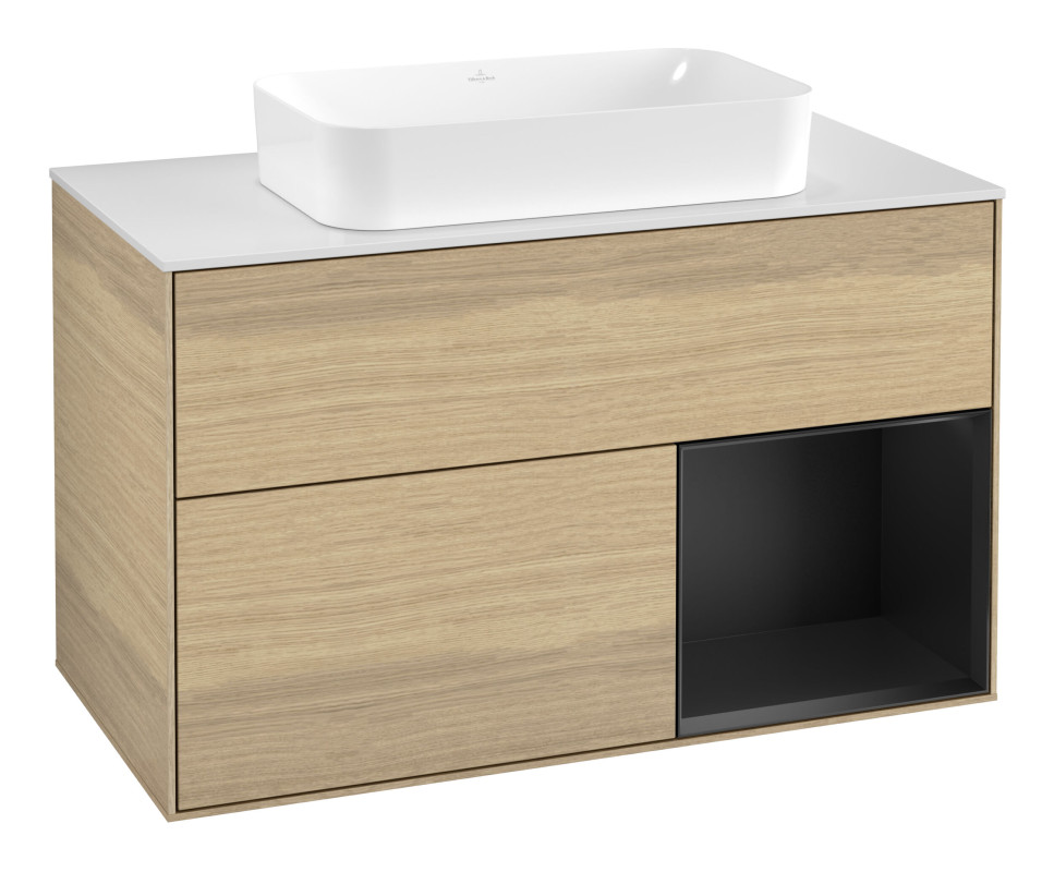 Тумба під раковину Villeroy & Boch Finion 100х50,1 см із підсвічуванням МДФ шпон дуба/скло біле матове G661PDPC