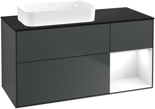 Тумба под раковину Villeroy & Boch Finion 120х50,1 см с подсветкой МДФ темно-синий матовый лак/стекло черное матовое F692GFHG