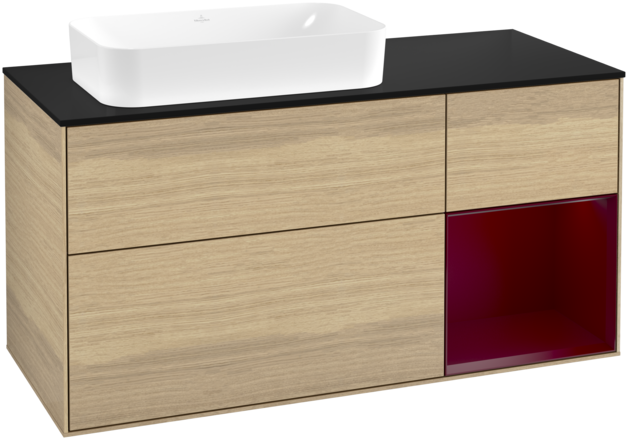 Тумба под раковину Villeroy & Boch Finion 120х50,1 см с подсветкой МДФ шпон дуба/стекло черное матовое F692HBPC