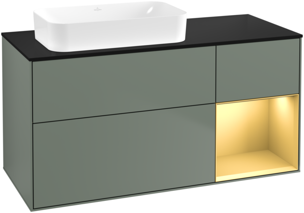 Тумба под раковину Villeroy & Boch Finion 120х50,1 см с подсветкой МДФ оливковый матовый лак/стекло черное матовое F692HFGM