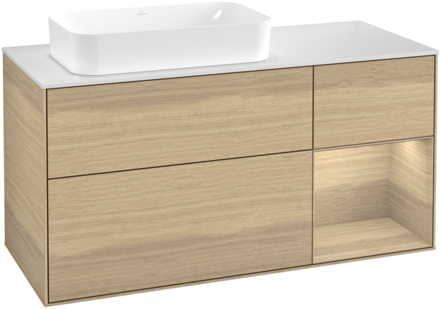 Тумба під раковину Villeroy & Boch Finion 120х50,1 см із підсвічуванням МДФ шпон дуба/скло біле матове F691PCPC