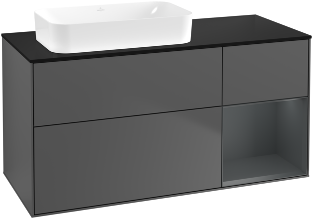 Тумба під раковину Villeroy & Boch Finion 120х50,1 см з підсвічуванням антрацит матовий лак/скло чорне матове F692HGGK