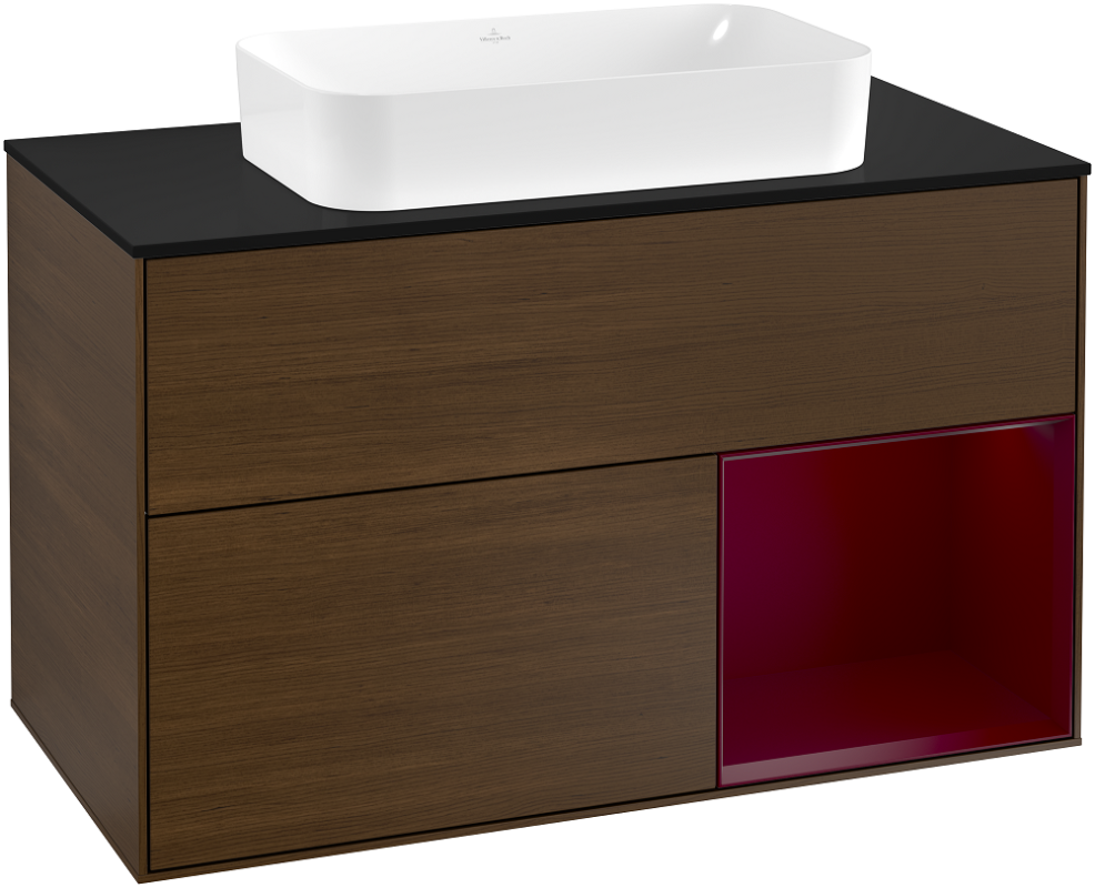 Тумба під раковину Villeroy & Boch Finion 100х50,1 см із підсвічуванням МДФ шпон волоського горіха/скло чорне матове G252HBGN