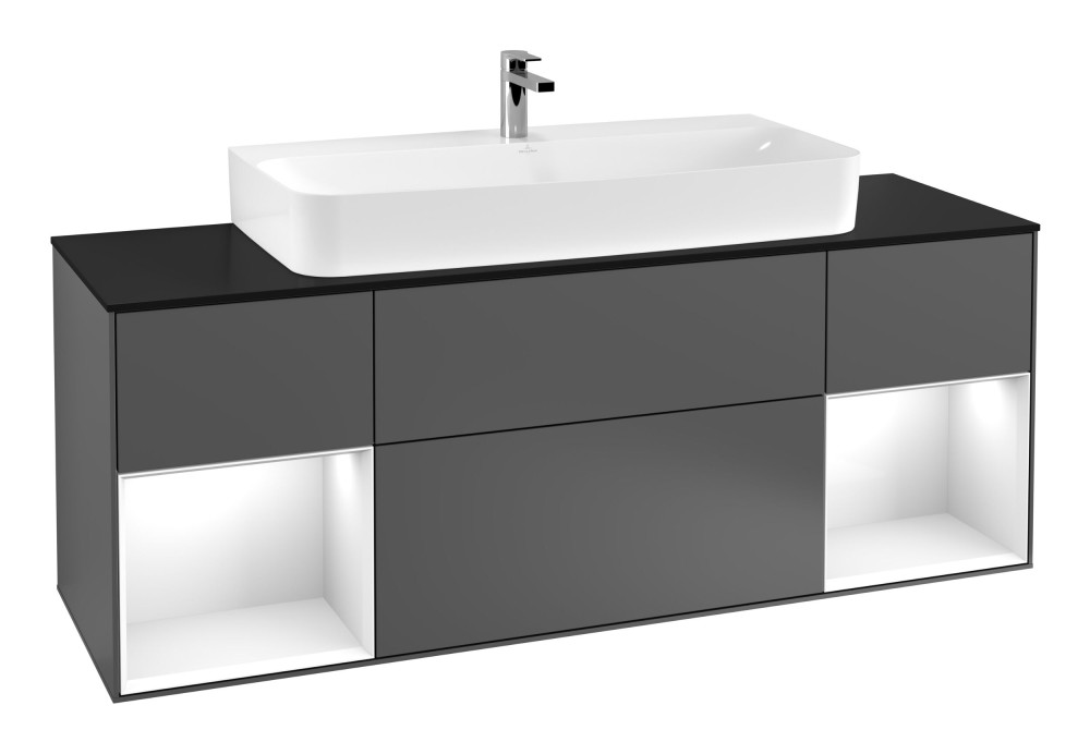 Тумба под раковину Villeroy & Boch Finion 160х50,1 см с подсветкой МДФ антрацит матовый лак/стекло черное матовое G212GFGK