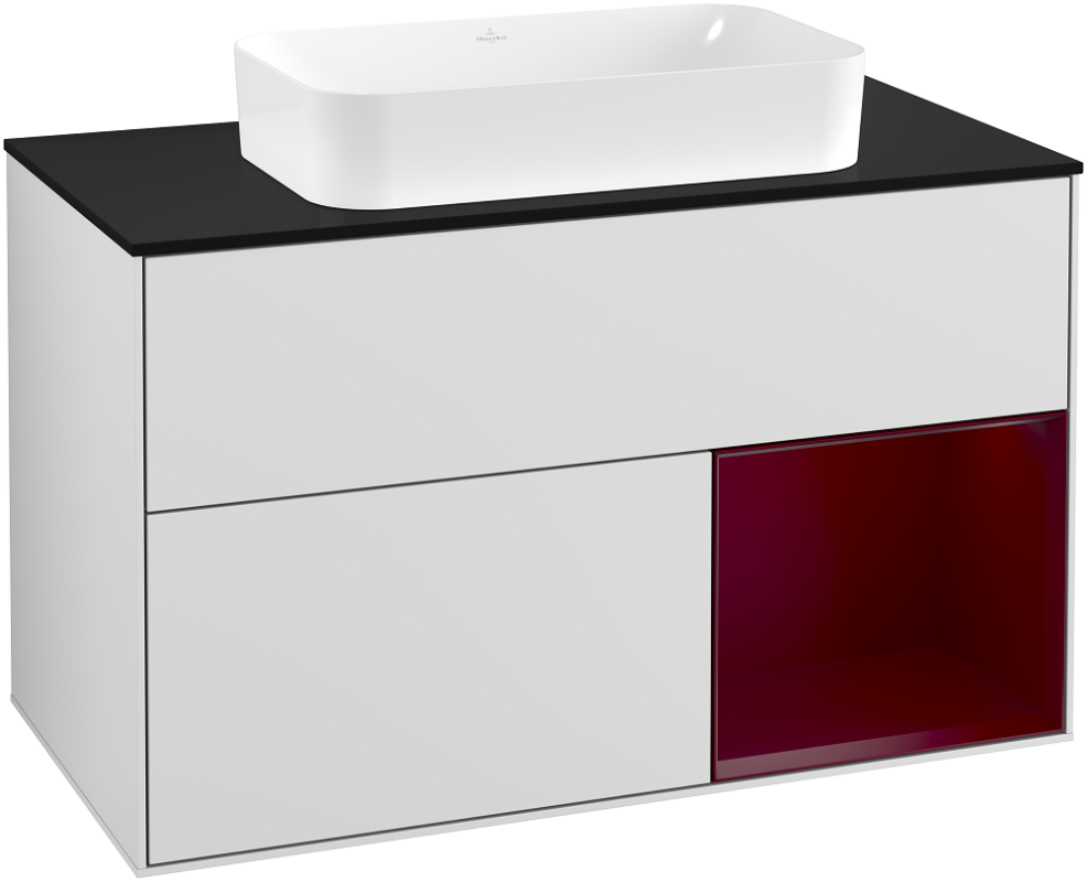 Тумба під раковину Villeroy & Boch Finion 100х50,1 см із підсвічуванням МДФ білий матовий лак/скло чорне матове G252HBMT