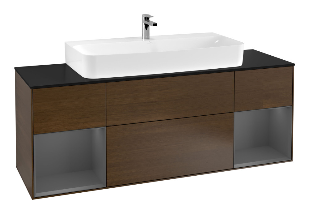 Тумба под раковину Villeroy & Boch Finion 160х50,1 см с подсветкой МДФ шпон грецкого ореха/стекло черное матовое G212GKGN