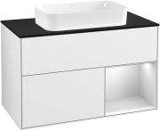 Тумба під раковину Villeroy & Boch Finion 100х50,1 см з підсвічуванням МДФ білий глянцевий лак/скло чорне матове G252MTGF