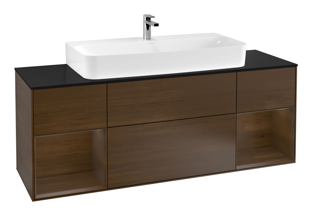 Тумба под раковину Villeroy & Boch Finion 160х50,1 см с подсветкой МДФ шпон грецкого ореха/стекло черное матовое G212GNGN