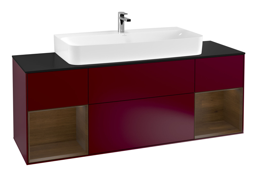 Тумба под раковину Villeroy & Boch Finion 160х50,1 см с подсветкой МДФ пион матовый лак/стекло черное матовое G212GNHB