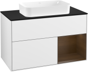 Тумба під раковину Villeroy & Boch Finion 100х50,1 см з підсвічуванням МДФ білий глянцевий лак/скло чорне матове G252GNGF