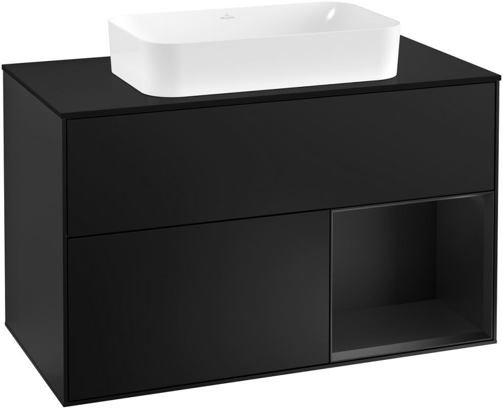 Тумба под раковину Villeroy & Boch Finion 100х50,1 см с подсветкой МДФ черный матовый лак/стекло черное матовое G252PDPD
