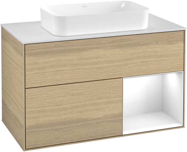 Тумба под раковину Villeroy & Boch Finion 100х50,1 см с подсветкой МДФ шпон дуба/стекло белое матовое G251GFPC