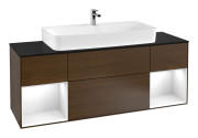 Тумба под раковину Villeroy & Boch Finion 160х50,1 см с подсветкой МДФ шпон грецкого ореха/стекло черное матовое G212GFGN