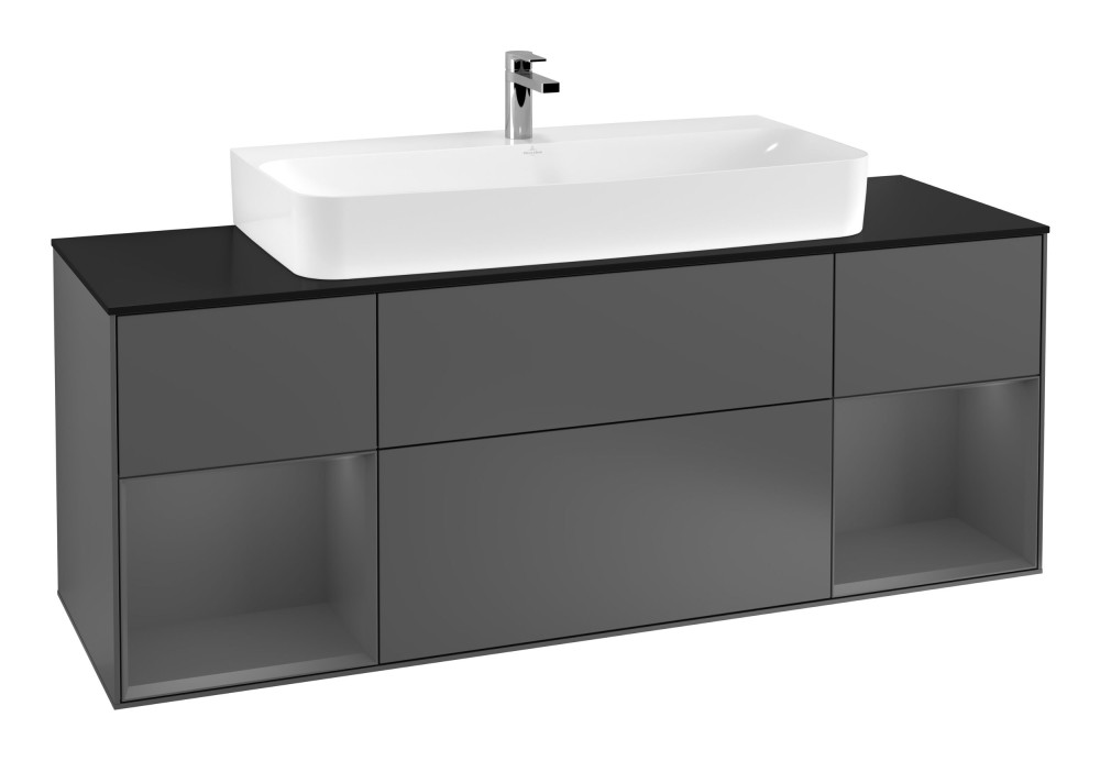Тумба під раковину Villeroy & Boch Finion 160х50,1 см із підсвічуванням МДФ антрацит матовий лак/скло чорне матове G212GKGK