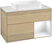 Тумба під раковину Villeroy & Boch Finion 100х50,1 см із підсвічуванням МДФ шпон дуба/скло біле матове G251GFPC