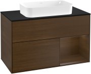 Тумба под раковину Villeroy & Boch Finion 100х50,1 см с подсветкой МДФ шпон грецкого ореха/стекло черное матовое G252GNGN