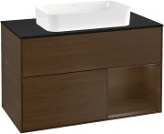 Тумба под раковину Villeroy & Boch Finion 100х50,1 см с подсветкой МДФ шпон грецкого ореха/стекло черное матовое G252GNGN