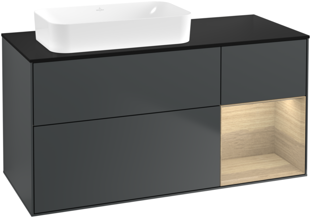 Тумба под раковину Villeroy & Boch Finion 120х50,1 см с подсветкой МДФ темно-синий матовый лак/стекло черное матовое F692PCHG