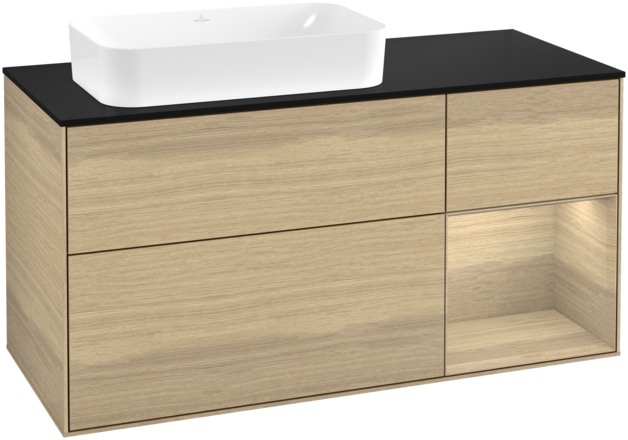 Тумба под раковину Villeroy & Boch Finion 120х50,1 см с подсветкой МДФ шпон дуба/стекло черное матовое F692PCPC