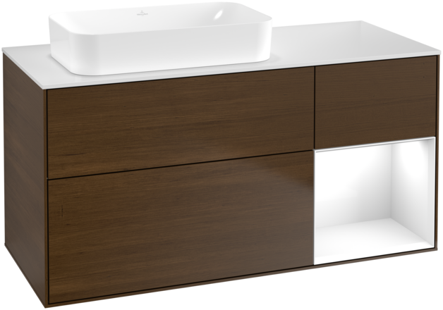 Тумба под раковину Villeroy & Boch Finion 120х50,1 см с подсветкой МДФ шпон грецкого ореха/стекло белое матовое G691GFGN