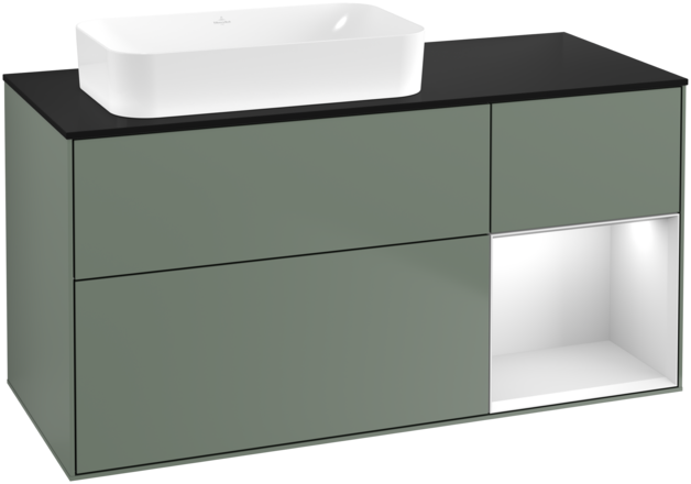 Тумба под раковину Villeroy & Boch Finion 120х50,1 см с подсветкой МДФ оливковый матовый лак/стекло черное матовое F692MTGM