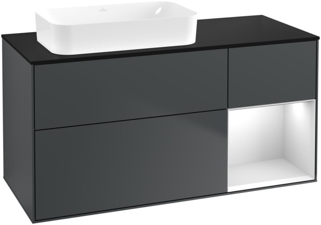 Тумба под раковину Villeroy & Boch Finion 120х50,1 см с подсветкой МДФ темно-синий матовый лак/стекло черное матовое F692MTHG