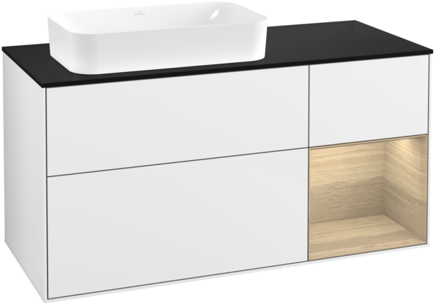 Тумба під раковину Villeroy & Boch Finion 120х50,1 см з підсвіткою МДФ білий глянцевий лак/скло чорне матове F692PCGF