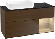 Тумба під раковину Villeroy & Boch Finion 120х50,1 см з підсвічуванням МДФ шпон волоського горіха/скло чорне матове F692PCGN