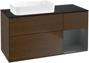 Тумба під раковину Villeroy & Boch Finion 120х50,1 см з підсвічуванням МДФ шпон волоського горіха/скло чорне матове F692HGGN