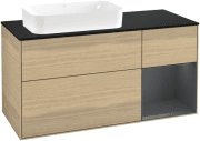 Тумба під раковину Villeroy & Boch Finion 120х50,1 см із підсвічуванням МДФ шпон дуба/скло чорне матове F692HGPC