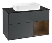 Тумба под раковину Villeroy & Boch Finion 100х50,1 см с подсветкой МДФ темно-синий матовый лак/стекло черное матовое G662GNHG