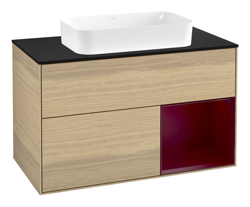 Тумба під раковину Villeroy & Boch Finion 100х50,1 см із підсвічуванням МДФ шпон дуба/скло чорне матове G662HBPC
